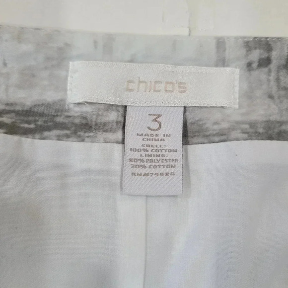 Chico's Size 3 L/XL Gray White Flare Pleated Skirt Zip Up 100% Cotton Women's - Picture 4 of 6